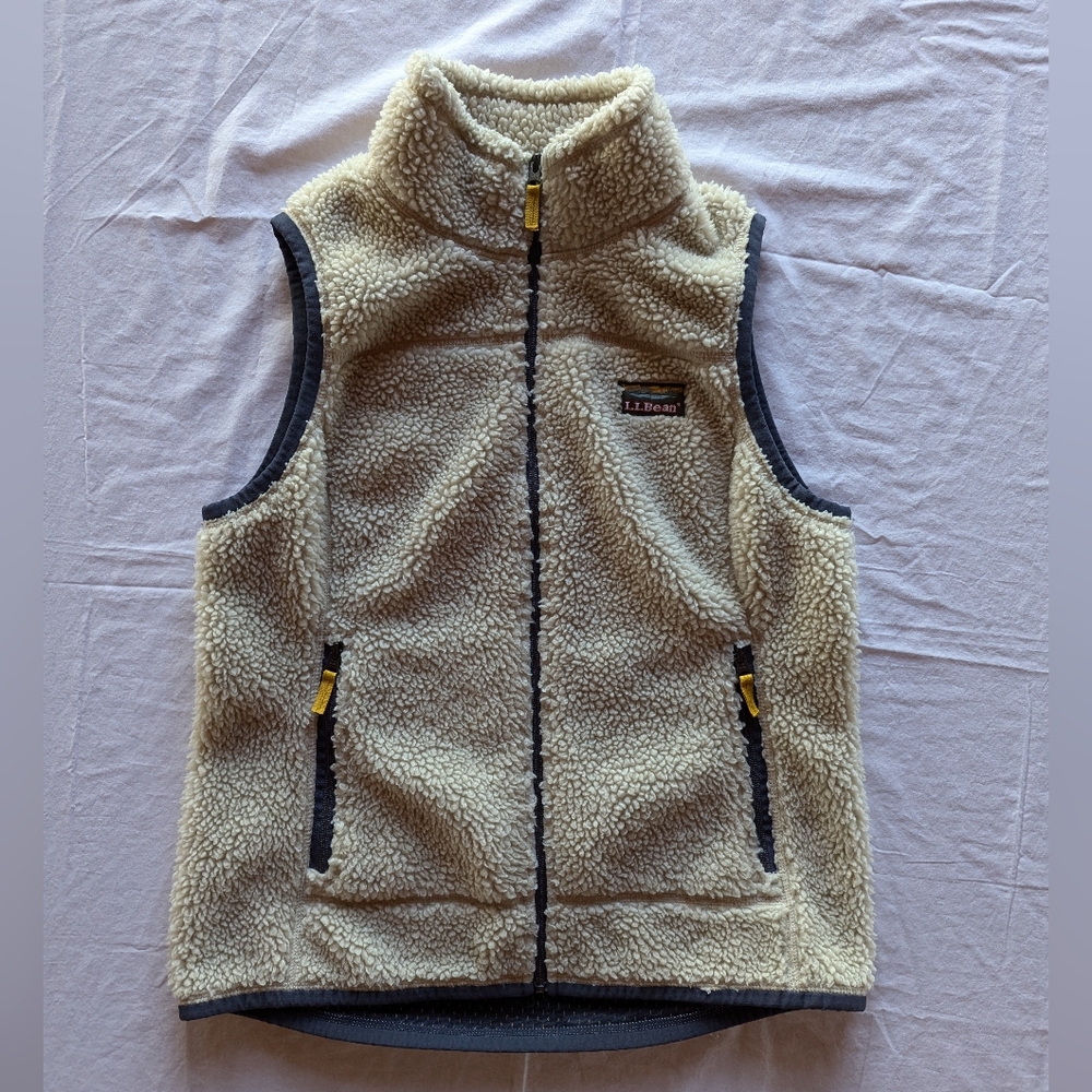 L.L. Bean Sherpa Deep Pile Fleece Men's Vest Medium Full Zip Ivory